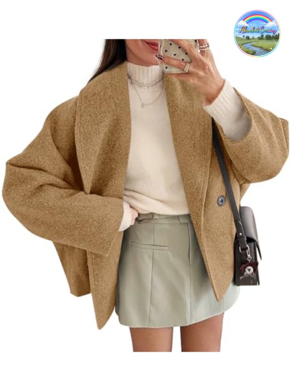 Oversized Cropped Wool Blend Pea Coat Double Breasted Jacket